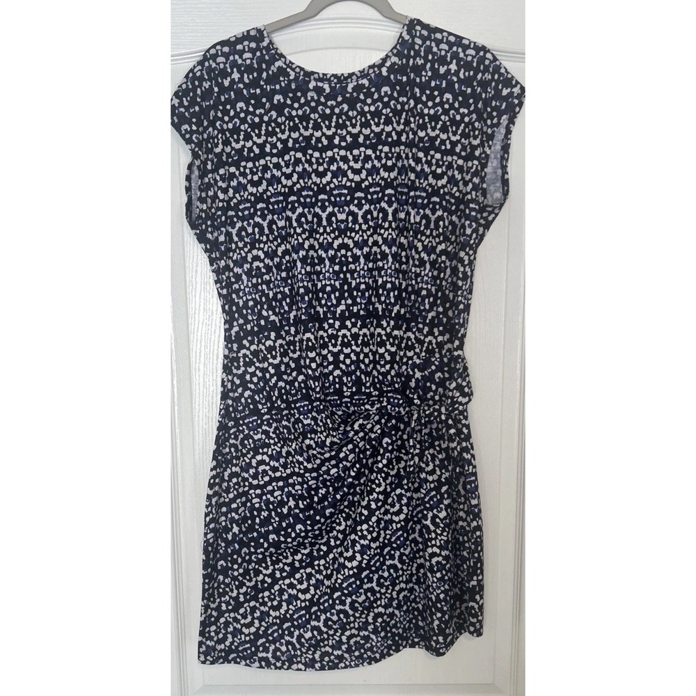 Nicole Miller Sheath Dress Blue Black White Knot Knee Length Cap Sleeve Medium